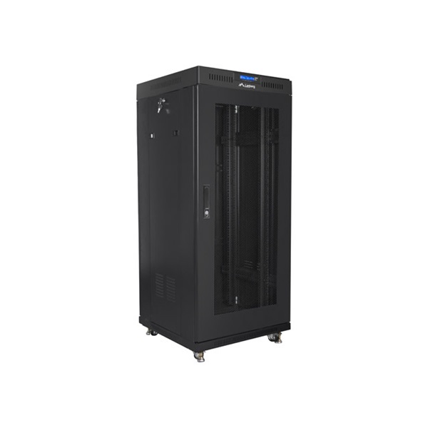 Lanberg FF01-6627-23BL 19" 27U SZÉL:600mm MÉLY:600mm MAG:1461mm lapraszerelt LCD hálós fémajtós fekete rack szekrény