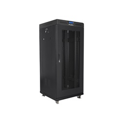 Lanberg FF01-6627-23BL 19" 27U SZÉL:600mm MÉLY:600mm MAG:1461mm lapraszerelt LCD hálós fémajtós fekete rack szekrény