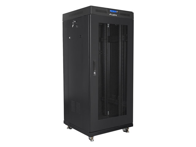 Lanberg FF01-6627-23BL 19" 27U SZÉL:600mm MÉLY:600mm MAG:1461mm lapraszerelt LCD hálós fémajtós fekete rack szekrény