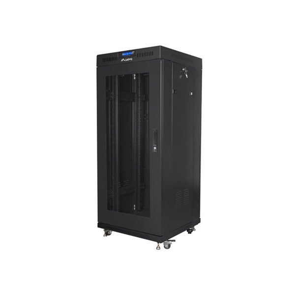 Lanberg FF01-6627-23BL 19" 27U SZÉL:600mm MÉLY:600mm MAG:1461mm lapraszerelt LCD hálós fémajtós fekete rack szekrény