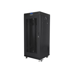 Lanberg FF01-6627-23BL 19" 27U SZÉL:600mm MÉLY:600mm MAG:1461mm lapraszerelt LCD hálós fémajtós fekete rack szekrény