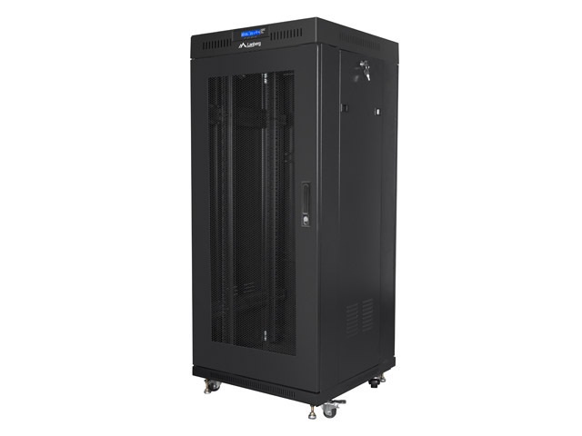 Lanberg FF01-6627-23BL 19" 27U SZÉL:600mm MÉLY:600mm MAG:1461mm lapraszerelt LCD hálós fémajtós fekete rack szekrény