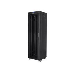 Lanberg FF01-6642-12BL 19" 42U SZÉL:600mm MÉLY:600mm MAG:2097mm lapraszerelt üvegajtós fekete rack szekrény