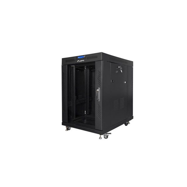 Lanberg FF01-6815-12BL 19" 15U SZÉL:600mm MÉLY:800mm MAG:898mm lapraszerelt LCD üvegajtós fekete rack szekrény