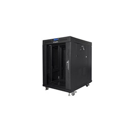 Lanberg FF01-6815-12BL 19" 15U SZÉL:600mm MÉLY:800mm MAG:898mm lapraszerelt LCD üvegajtós fekete rack szekrény