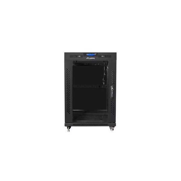 Lanberg FF01-6815-12BL 19" 15U SZÉL:600mm MÉLY:800mm MAG:898mm lapraszerelt LCD üvegajtós fekete rack szekrény