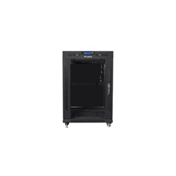 Lanberg FF01-6815-12BL 19" 15U SZÉL:600mm MÉLY:800mm MAG:898mm lapraszerelt LCD üvegajtós fekete rack szekrény
