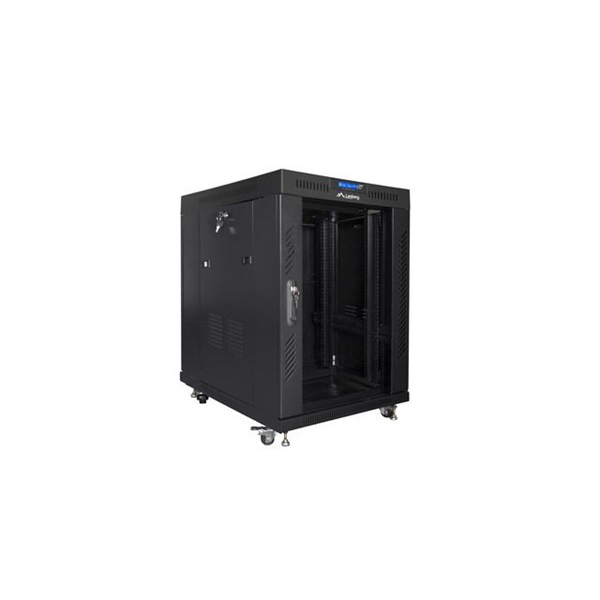 Lanberg FF01-6815-12BL 19" 15U SZÉL:600mm MÉLY:800mm MAG:898mm lapraszerelt LCD üvegajtós fekete rack szekrény