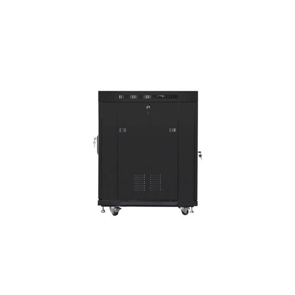 Lanberg FF01-6815-12BL 19" 15U SZÉL:600mm MÉLY:800mm MAG:898mm lapraszerelt LCD üvegajtós fekete rack szekrény