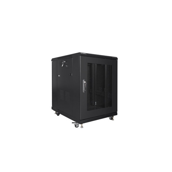 Lanberg FF01-6815-23B 19" 15U SZÉL:600mm MÉLY:800mm MAG:848mm lapraszerelt hálós fémajtós fekete rack szekrény