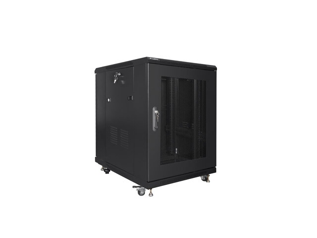 Lanberg FF01-6815-23B 19" 15U SZÉL:600mm MÉLY:800mm MAG:848mm lapraszerelt hálós fémajtós fekete rack szekrény