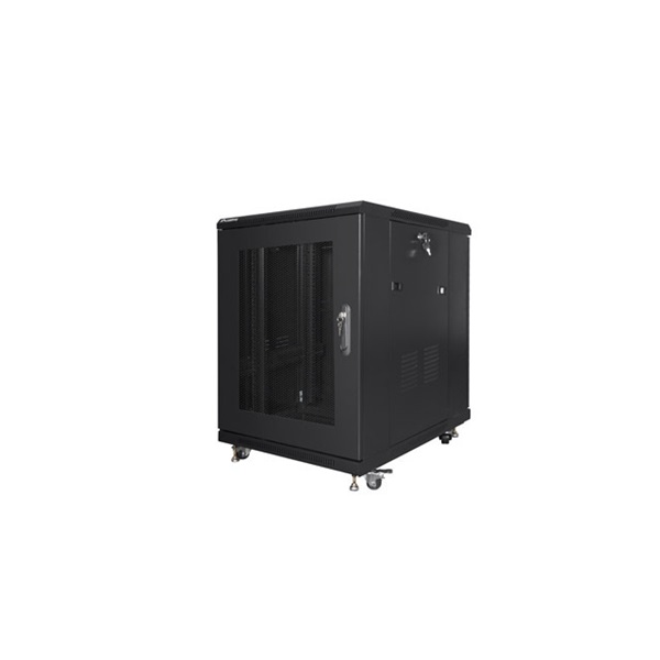 Lanberg FF01-6815-23B 19" 15U SZÉL:600mm MÉLY:800mm MAG:848mm lapraszerelt hálós fémajtós fekete rack szekrény