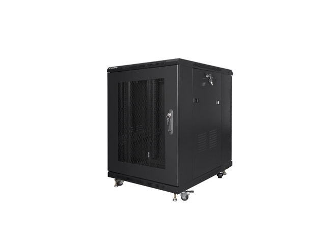 Lanberg FF01-6815-23B 19" 15U SZÉL:600mm MÉLY:800mm MAG:848mm lapraszerelt hálós fémajtós fekete rack szekrény