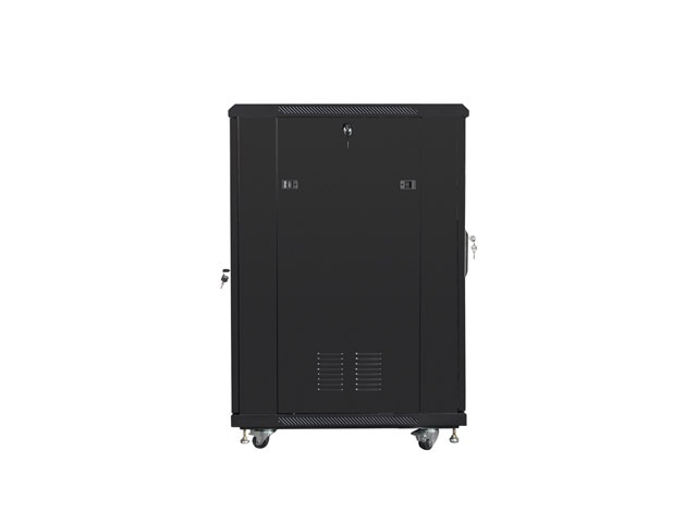 Lanberg FF01-6822-23B 19" 22U SZÉL:600mm MÉLY:800mm MAG:1159mm lapraszerelt hálós fémajtós fekete rack szekrény