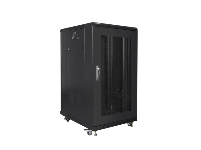 Lanberg FF01-6822-23B 19" 22U SZÉL:600mm MÉLY:800mm MAG:1159mm lapraszerelt hálós fémajtós fekete rack szekrény