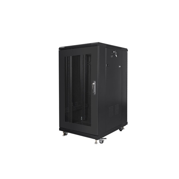 Lanberg FF01-6822-23B 19" 22U SZÉL:600mm MÉLY:800mm MAG:1159mm lapraszerelt hálós fémajtós fekete rack szekrény