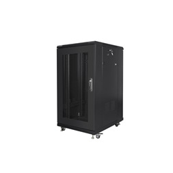 Lanberg FF01-6822-23B 19" 22U SZÉL:600mm MÉLY:800mm MAG:1159mm lapraszerelt hálós fémajtós fekete rack szekrény