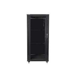 Lanberg FF01-6827-12B 19" 27U SZÉL:600mm MÉLY:600mm MAG:1381mm lapraszerelt üvegajtós fekete rack szekrény