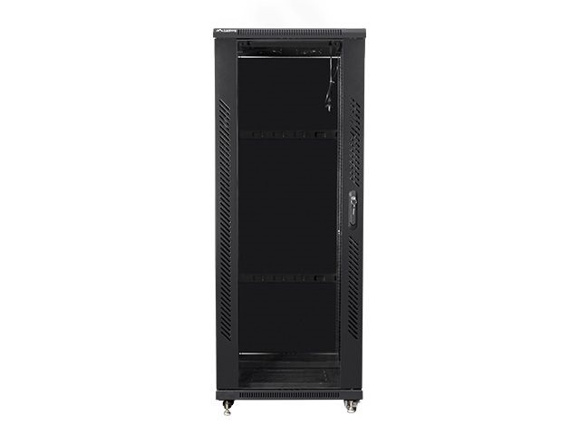 Lanberg FF01-6832-12B 19" 32U SZÉL:600mm MÉLY:800mm MAG:1603mm lapraszerelt üvegajtós fekete rack szekrény