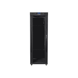 Lanberg FF01-6837-12BL 19" 37U SZÉL:600mm MÉLY:800mm MAG:1876mm lapraszerelt LCD üvegajtós fekete rack szekrény