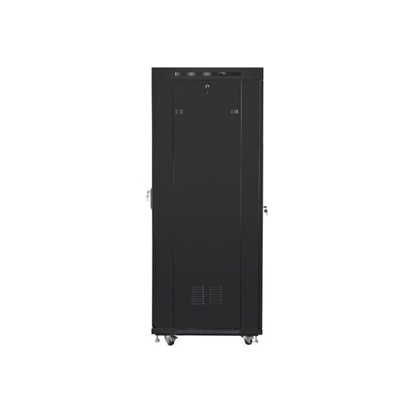 Lanberg FF01-6837-12BL 19" 37U SZÉL:600mm MÉLY:800mm MAG:1876mm lapraszerelt LCD üvegajtós fekete rack szekrény