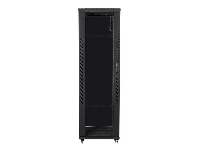 Lanberg FF01-6842-12B 19" 42U SZÉL:600mm MÉLY:800mm MAG:2047mm lapraszerelt üvegajtós fekete rack szekrény