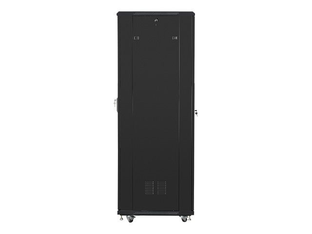 Lanberg FF01-6842-12B 19" 42U SZÉL:600mm MÉLY:800mm MAG:2047mm lapraszerelt üvegajtós fekete rack szekrény