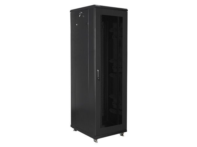 Lanberg FF01-6842-23B 19" 42U SZÉL:600mm MÉLY:800mm MAG:2047mm lapraszerelt LCD hálós fémajtós fekete rack szekrény