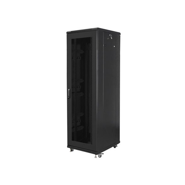 Lanberg FF01-6842-23B 19" 42U SZÉL:600mm MÉLY:800mm MAG:2047mm lapraszerelt LCD hálós fémajtós fekete rack szekrény