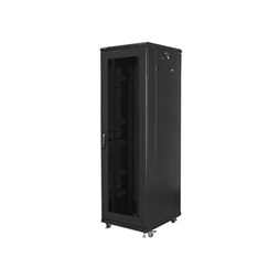 Lanberg FF01-6842-23B 19" 42U SZÉL:600mm MÉLY:800mm MAG:2047mm lapraszerelt LCD hálós fémajtós fekete rack szekrény