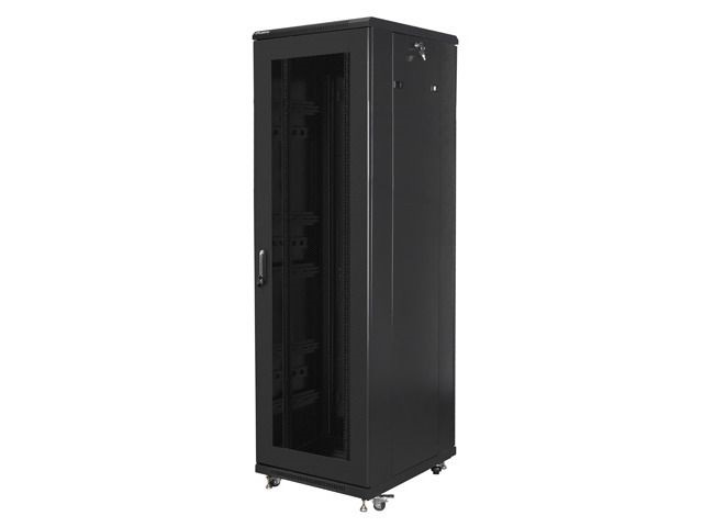 Lanberg FF01-6842-23B 19" 42U SZÉL:600mm MÉLY:800mm MAG:2047mm lapraszerelt LCD hálós fémajtós fekete rack szekrény