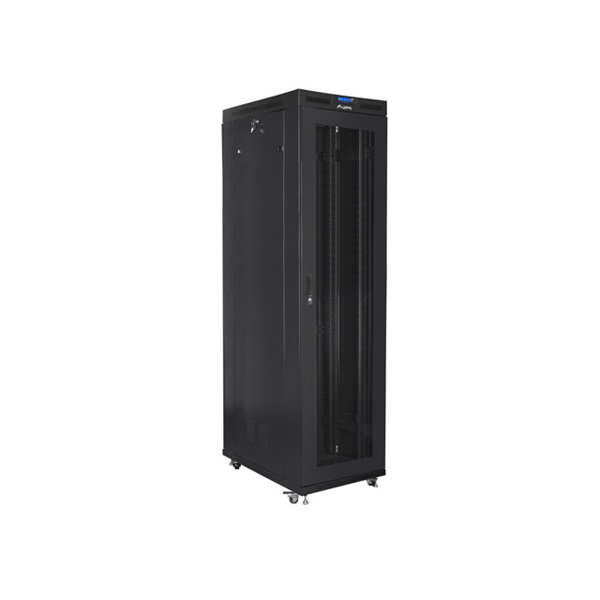Lanberg FF01-8047-23BL 19" 47U SZÉL:800mm MÉLY:1000mm MAG:2320mm lapraszerelt LCD hálós fémajtós fekete rack szekrény