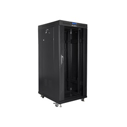 Lanberg FF01-8227-12BL 19" 27U SZÉL:800mm MÉLY:1200mm MAG:1438mm lapraszerelt LCD üvegajtós fekete rack szekrény