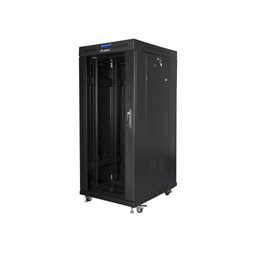 Lanberg FF01-8227-12BL 19" 27U SZÉL:800mm MÉLY:1200mm MAG:1438mm lapraszerelt LCD üvegajtós fekete rack szekrény