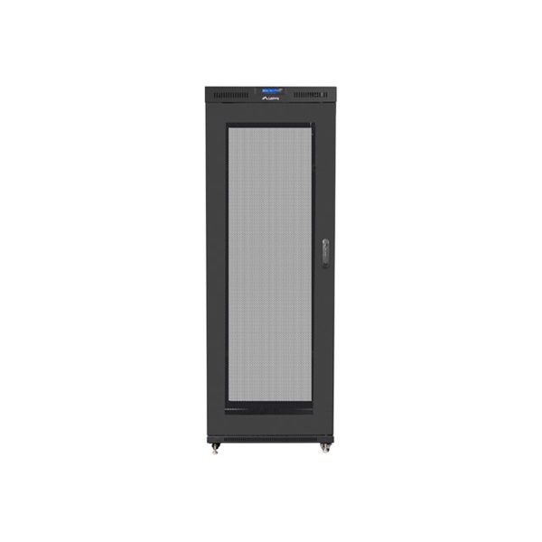 Lanberg FF01-8227-23BL 19" 27Umm SZÉL:800mm MÉLY:1200mm MAG:1438 lapraszerelt LCD hálós fémajtós fekete rack szekrény