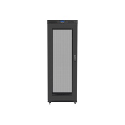 Lanberg FF01-8227-23BL 19" 27Umm SZÉL:800mm MÉLY:1200mm MAG:1438 lapraszerelt LCD hálós fémajtós fekete rack szekrény