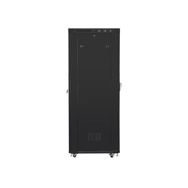 Lanberg FF01-8227-23BL 19" 27Umm SZÉL:800mm MÉLY:1200mm MAG:1438 lapraszerelt LCD hálós fémajtós fekete rack szekrény