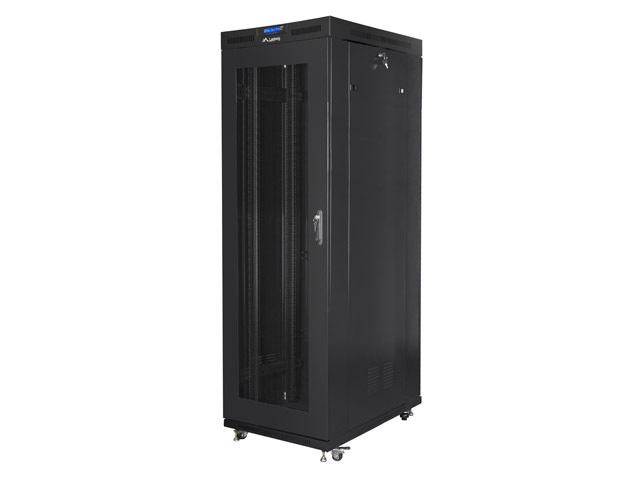 Lanberg FF01-8227-23BL 19" 27Umm SZÉL:800mm MÉLY:1200mm MAG:1438 lapraszerelt LCD hálós fémajtós fekete rack szekrény