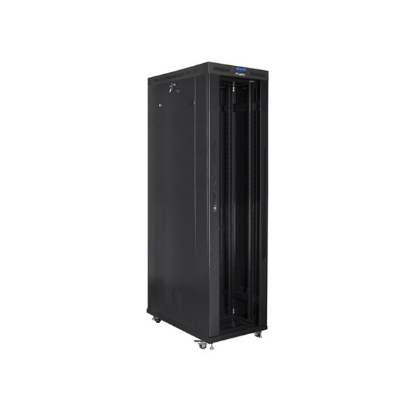 Lanberg FF01-8247-12BL 19" 47U SZÉL:800mm MÉLY:1200mm MAG:2350mm lapraszerelt LCD üvegajtós fekete rack szekrény
