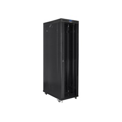 Lanberg FF01-8247-12BL 19" 47U SZÉL:800mm MÉLY:1200mm MAG:2350mm lapraszerelt LCD üvegajtós fekete rack szekrény
