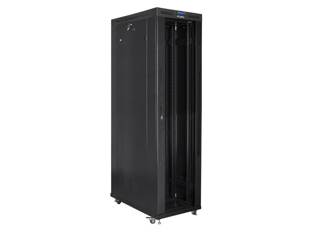 Lanberg FF01-8247-12BL 19" 47U SZÉL:800mm MÉLY:1200mm MAG:2350mm lapraszerelt LCD üvegajtós fekete rack szekrény