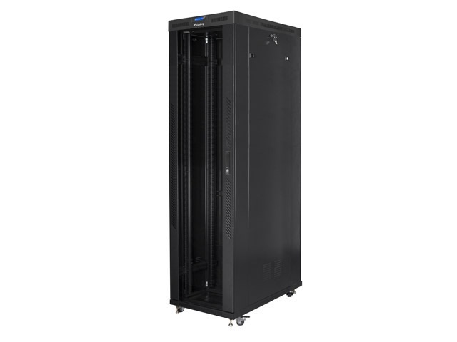 Lanberg FF01-8247-12BL 19" 47U SZÉL:800mm MÉLY:1200mm MAG:2350mm lapraszerelt LCD üvegajtós fekete rack szekrény