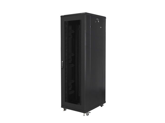 Lanberg FF01-8842-23B 19" 42U SZÉL:800mm MÉLY:800mm MAG:2047mm lapraszerelt hálós fémajtós fekete rack szekrény