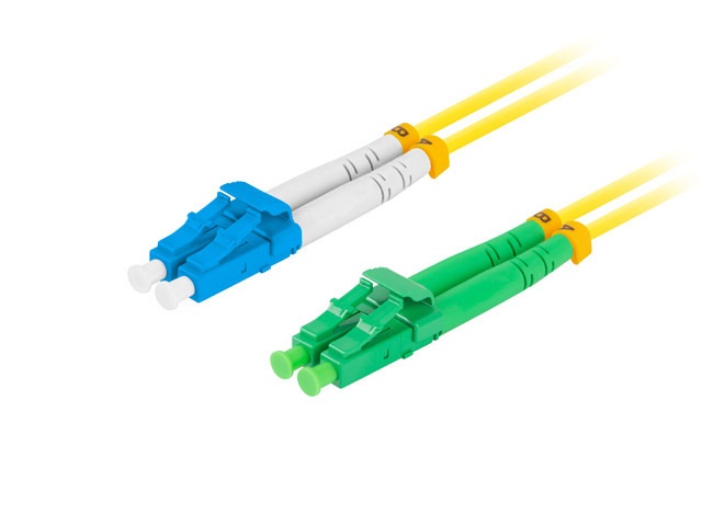 Lanberg FO-LALU-SD11-0020-YE duplex optikai patch kábel 2xLC/APC + 2LC/UPC csatlakozóval, duplex 9/125 LSZH, 2m