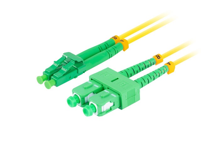 Lanberg FO-SALA-SD11-0020-YE duplex optikai patch kábel 2xSC/APC + 2LC/APC csatlakozóval, duplex 9/125 LSZH, 2m