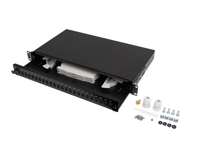 Lanberg FOP1-24SS-LDB 19" 1U 24xSC szimplex 24xLC duplex fekete optikai patch panel