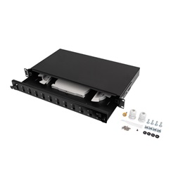Lanberg FOP1-12SD-LQB 19" 1U 12xSC duplex vagy 12xLC Quad fekete kihúzható optikai üres patch panel
