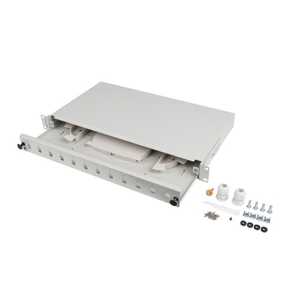 Lanberg FOP1-12SS-LDS 19" 1U 12xSC simplex vagy 12xLC duplex szürke kihúzható optikai üres patch panel