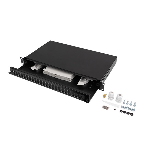 Lanberg FOP1-24SD-LQB 19" 1U 24xSC duplex vagy 24xLC Quad fekete kihúzható optikai üres patch panel