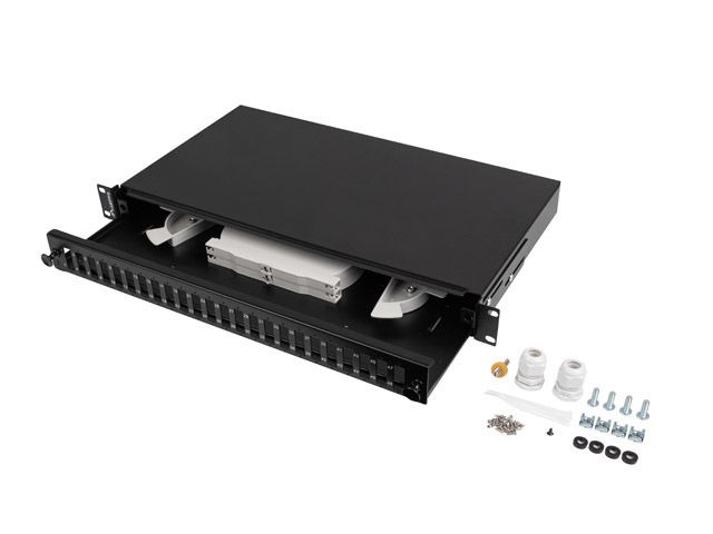 Lanberg FOP1-24SD-LQB 19" 1U 24xSC duplex vagy 24xLC Quad fekete kihúzható optikai üres patch panel